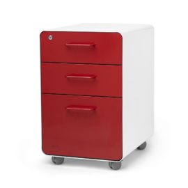 Poppin Three Drawer White / Red Filing Cabinet