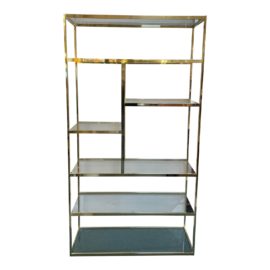 Mid 20th Century Milo Baughman Brass & Glass Shelving Étagère