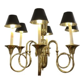 1960s English Foxhorn Horn Six Arm Chandelier