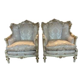 Rococo Style Gilt Champagne Bergere Arm Chair - a Pair