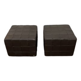 Limn Leather Patchwork Ottomans - a Pair