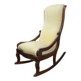 Mid 20th Century Cream + Wood Rocking Chair