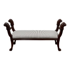 Carved Lion Upholstered Bench