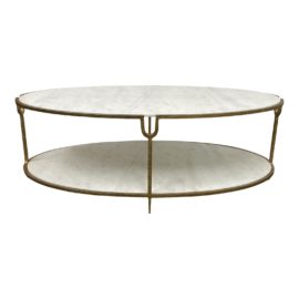 Katherine Hollywood Regency Ivory Stone Oval Coffee Table. Original Price: $2,348