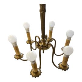 Vintage Brass + Enamel Six Light Chandelier