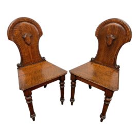 Antique Oak Hall Chairs, a Pair