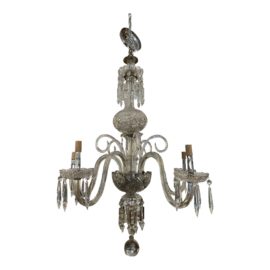 Mid 20th Century Cut Crystal and Glass Florentine Style Four Arm Chandelier