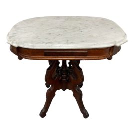 Rustic European Small Marble Top Wood Console