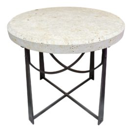 Custom Design Contemporary Limestone + Metal Accent Table. Original Price: $1,500
