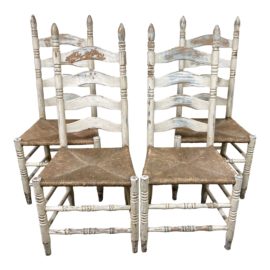 Set of Four Shabby Chic Ladder Back Chairs