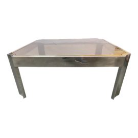 Mid 20th Century Karl Springer Aluminum Brass + Glass Coffee Table