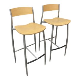 Italian Altek Baba Beech + Chrome Barstools - a Pair. Original Price: $1,850
