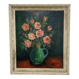 Maria Peluso Still Life Floral Original Oil Painting - Signed + Framed