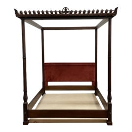 California King Size Custom Canopy Carved Wood Bed Frame