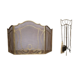 Three Panel Fireplace Screen + Tools