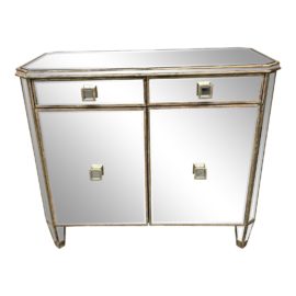 Hollywood Regency Gold Leaf + Mirrored Cabinet
