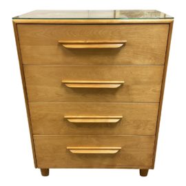 Heywood Wakefield Four Drawer Highboy Dresser + Glass Top