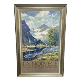 Early 20th Century "La Norvege" Norway 1935 Poster Custom Framed. Original Price: $2,386