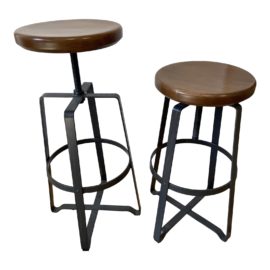 West Elm Adjustable Industrial Wood Counter Stools, a Pair