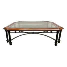 Arhaus Leather + Beveled Glass + Metal Coffee Table