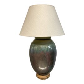 Post Modern Large Fiberglass Ceramic Raku Style Table Lamp