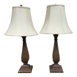 Quoizel Turned Bronze Toned Table Lamp - a Pair