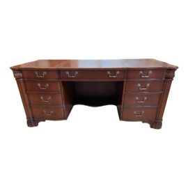 Executive's Rustic European Mahogany Style + Leather Blotter Desk