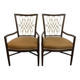Barbara Barry for McGuire Script Arm Chairs, a Pair