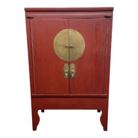 Dynasty Collection Red Lacquer + Brass Armoire