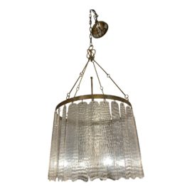 Contemporary Four Light Gold Finish + Rippled Plastic Shades Chandelier