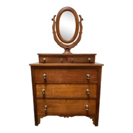Antique Mirror Top Five Drawer Dresser