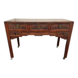 Late 20th Century Red Elm Asian Console Desk on Catsors