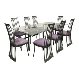 Custom Glass + Eight Chairs Steel Dining Set. Original Price: $11,000