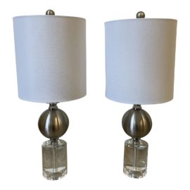 Lucite + Metal Modern Style Table Lamps, Pair