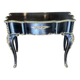 Antique Louis XIV Black Lacquer + Bronze Writing Table