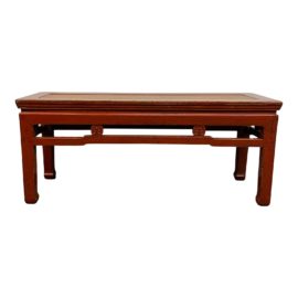 Late 19th Century Chinoiserie Rattan Red Lacquer Bench