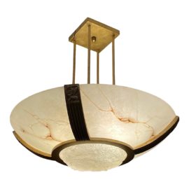 Regency Style Faux Alabaster + Gold Semi Flush Pendant