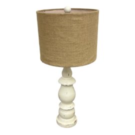 Shabby Chic Distressed White Finish Wood Table Lamp