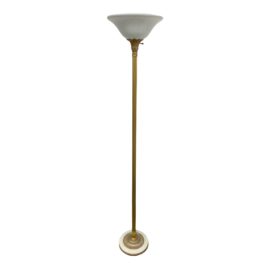 Traditional Oiled Brass Glass Torchiere Floor Lamp