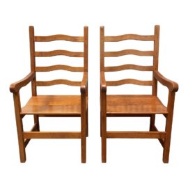 Chilean Wood Ladderback Arm Chairs, a Pair