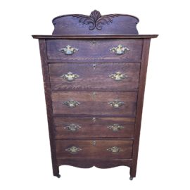 Antique Tiger Wood Five Drawer Dresser