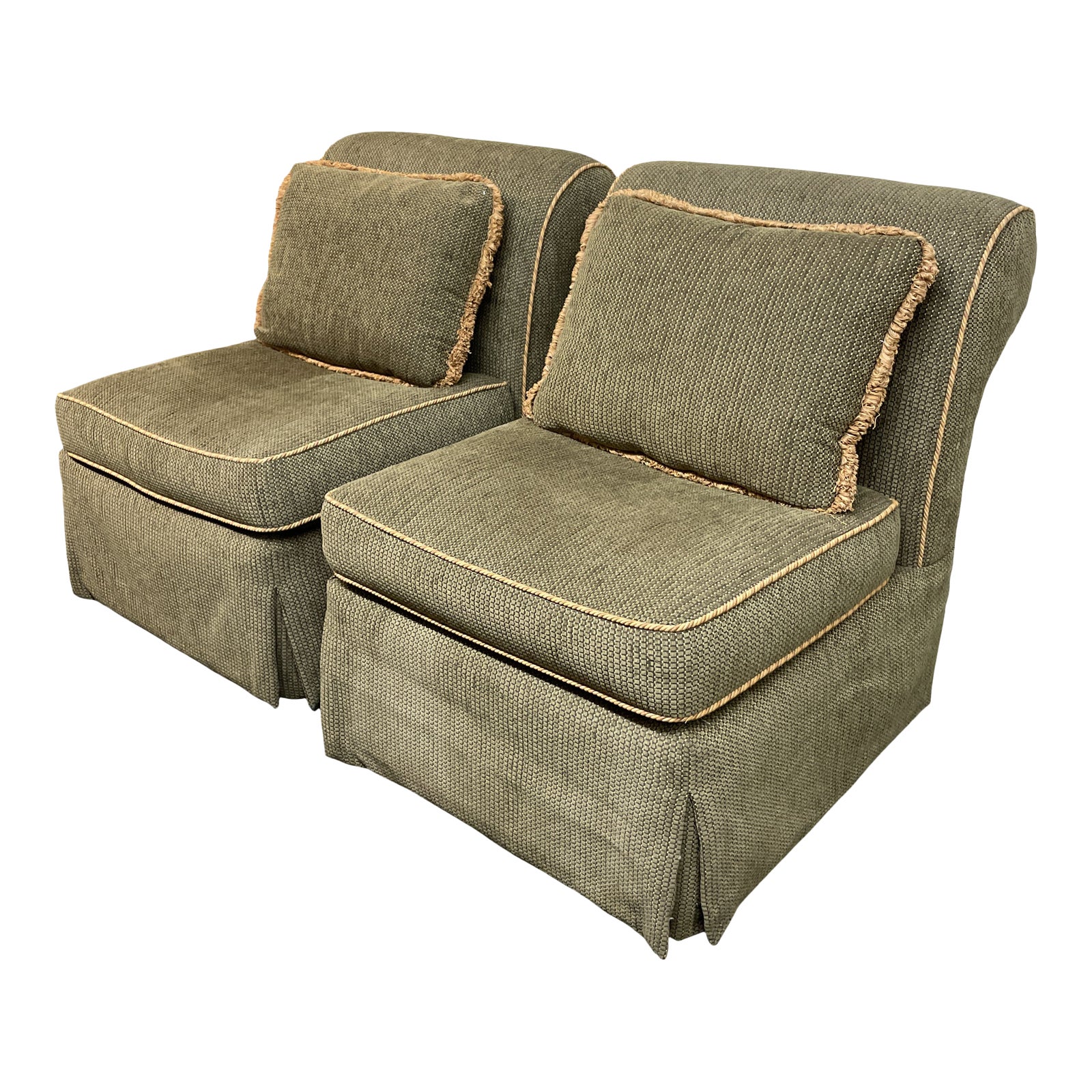 Drexel Heritage Armless Upholstered Chairs, a Pair - Design Plus