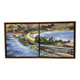 Wendy Brayton Signed Seascape Acrylic Diptych - Signed + Custom Framed