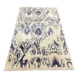 Ivory + Violet Ikat Pattern Wool Rug - 4′12″ × 8′