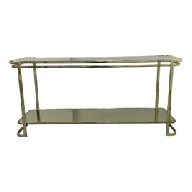 Milo Baughman Style Brass + Glass Console