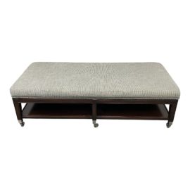 Michael Weiss Gray Tweed Fabric + Wood Rolling Ottoman