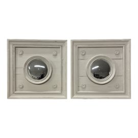 Vintage Style Belgian Wood + Convex Mirrors - a Pair. Original Price: $2,350