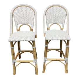 Serena & Lily White + Fog Woven Rattan Riviera Bar Stools, a Pair. Original Price: $776