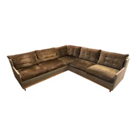 Jonathan Rachman Custom Design Two Tone Fabric + Wood Sectional. Original Price: $12,711