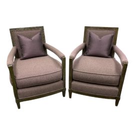 Kay Chesterfield Donghia Style Aubergine Boucle Arm Chairs - a Pair. Original Price: $5,495